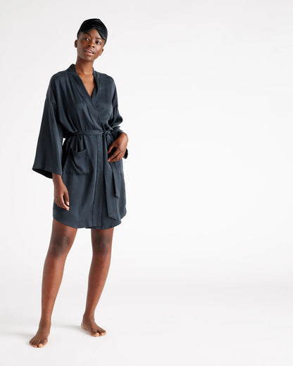 100% Washable Silk Robe - XS / Indigo