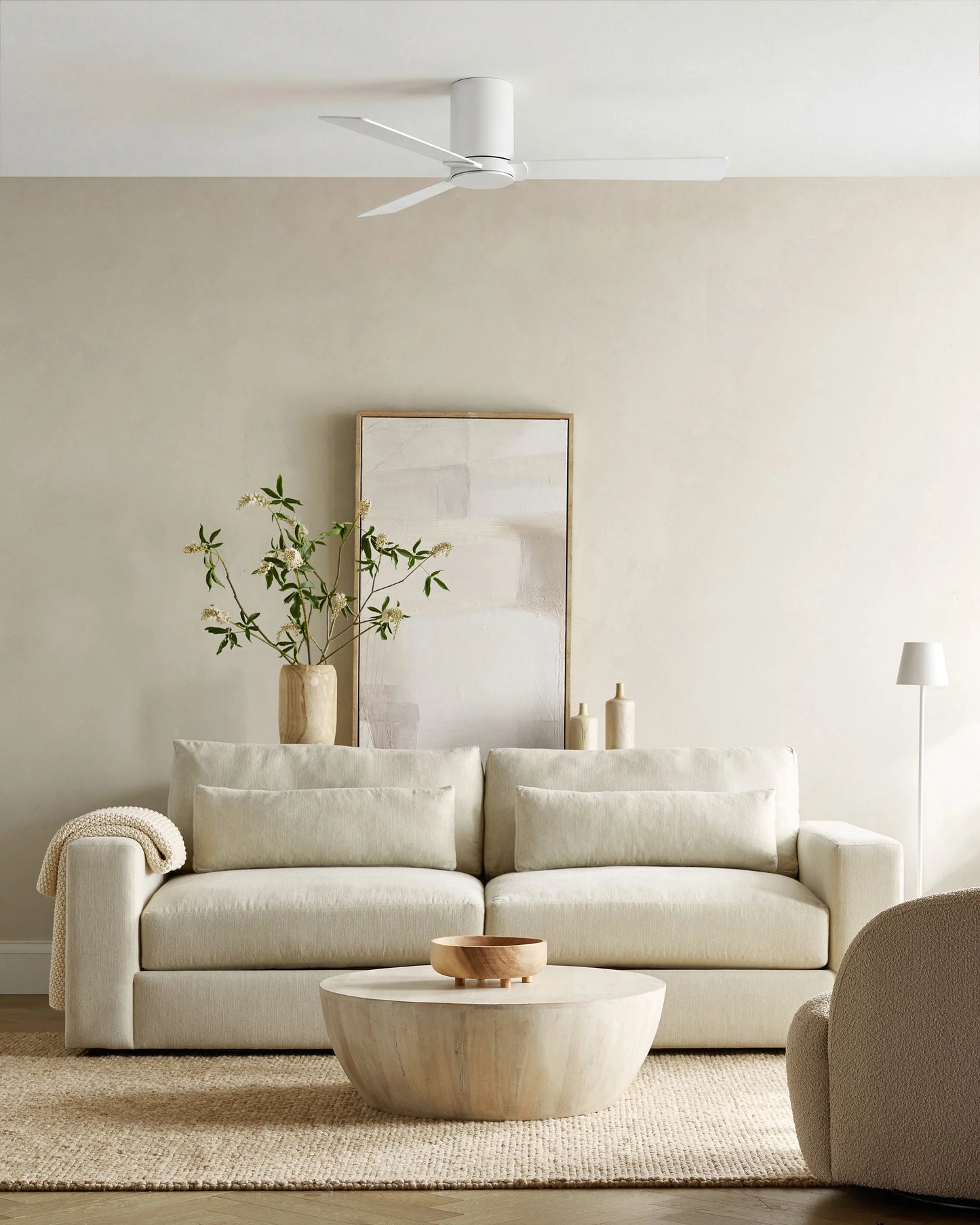 Minimalist Hugger Wood Blade Ceiling Fan - 44" / White