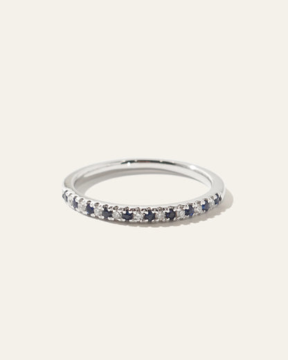 14K Gold Pave Diamond and Gemstone Band - 4 / White Gold
