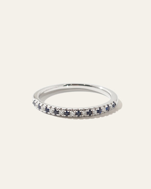 14K Gold Pave Diamond and Gemstone Band - 4 / White Gold
