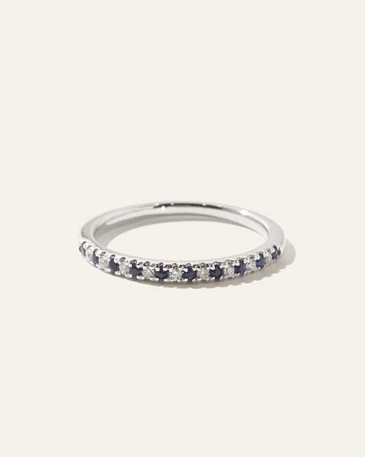 14K Gold Pave Diamond and Gemstone Band - 4 / White Gold