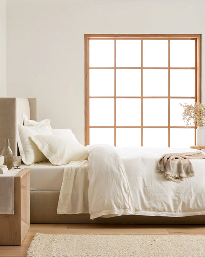 European Linen Double Flange Deluxe Bedding Bundle - Twin / White