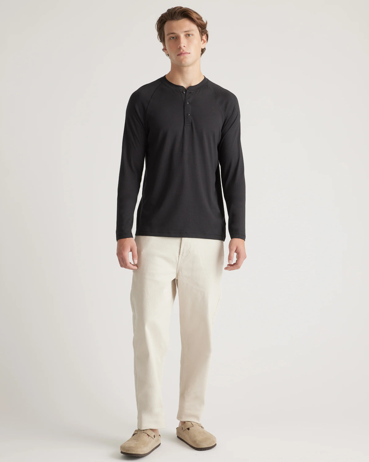Cotton Modal Long Sleeve Henley Tee - S / Heather Grey