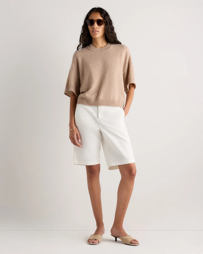 Mongolian Cashmere Cropped Oversized Tee - XS / Oatmeal