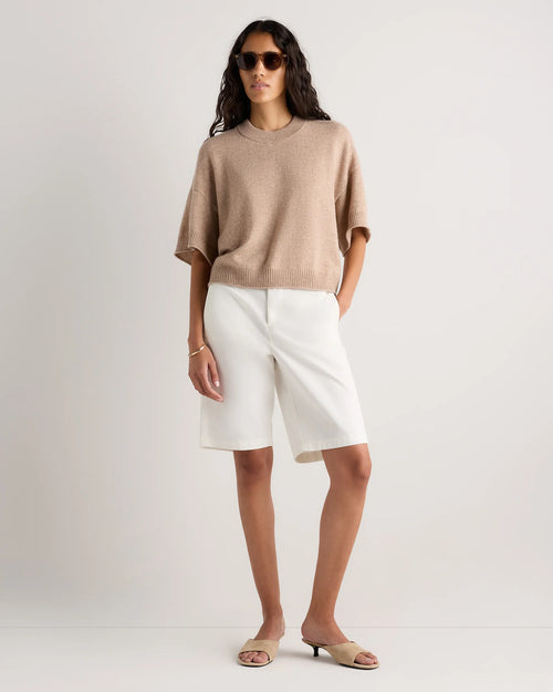 Mongolian Cashmere Cropped Oversized Tee - XS / Oatmeal
