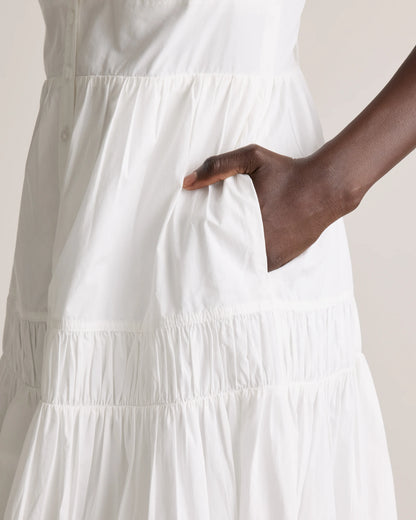 100% Organic Cotton Poplin Spaghetti Strap Maxi Dress - XS / Light Blue Stripe