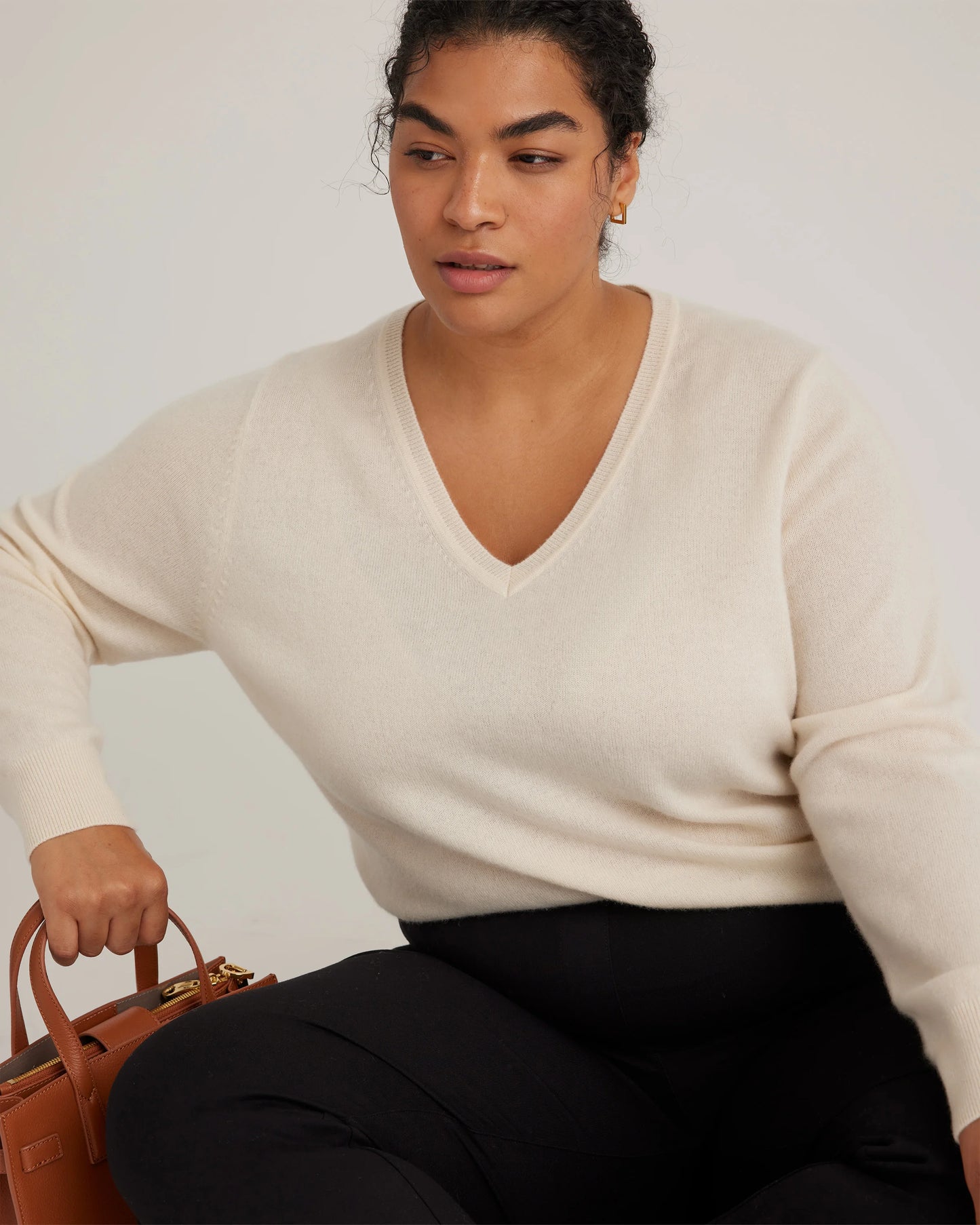 Mongolian Cashmere V-Neck Sweater - 1X / Heather Vintage Pink