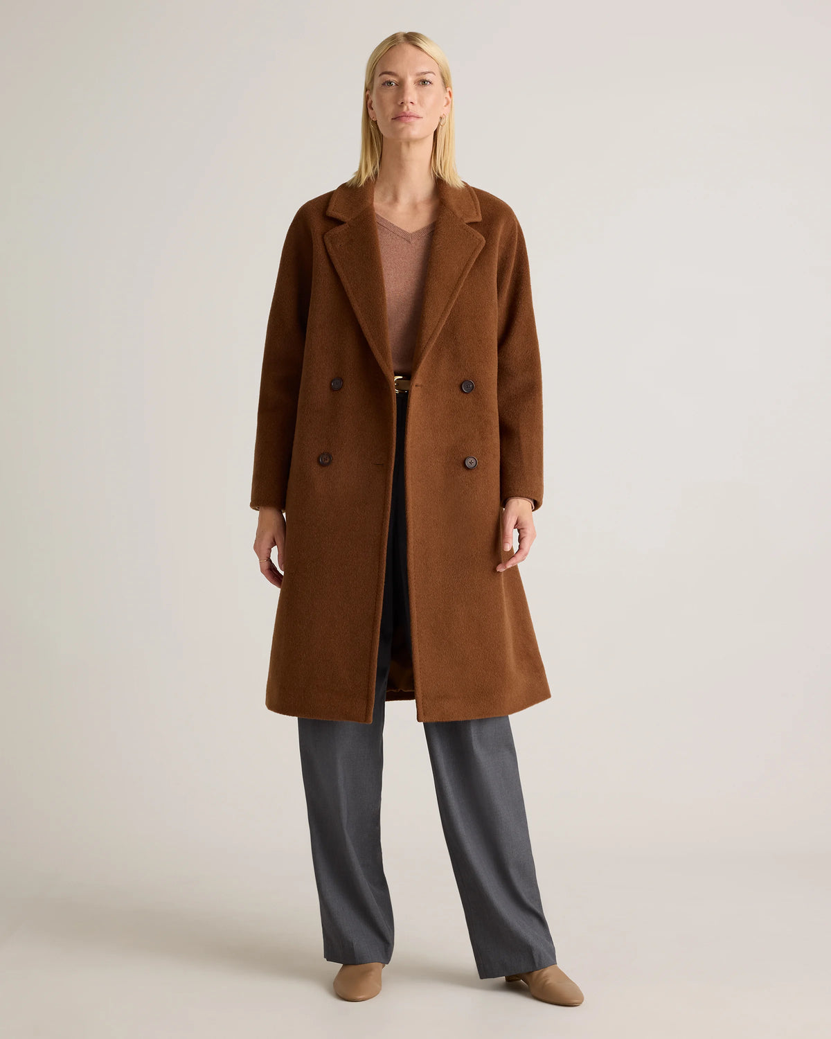 Camel Hair Double-Breasted Slouch Coat - XS / Vicuna