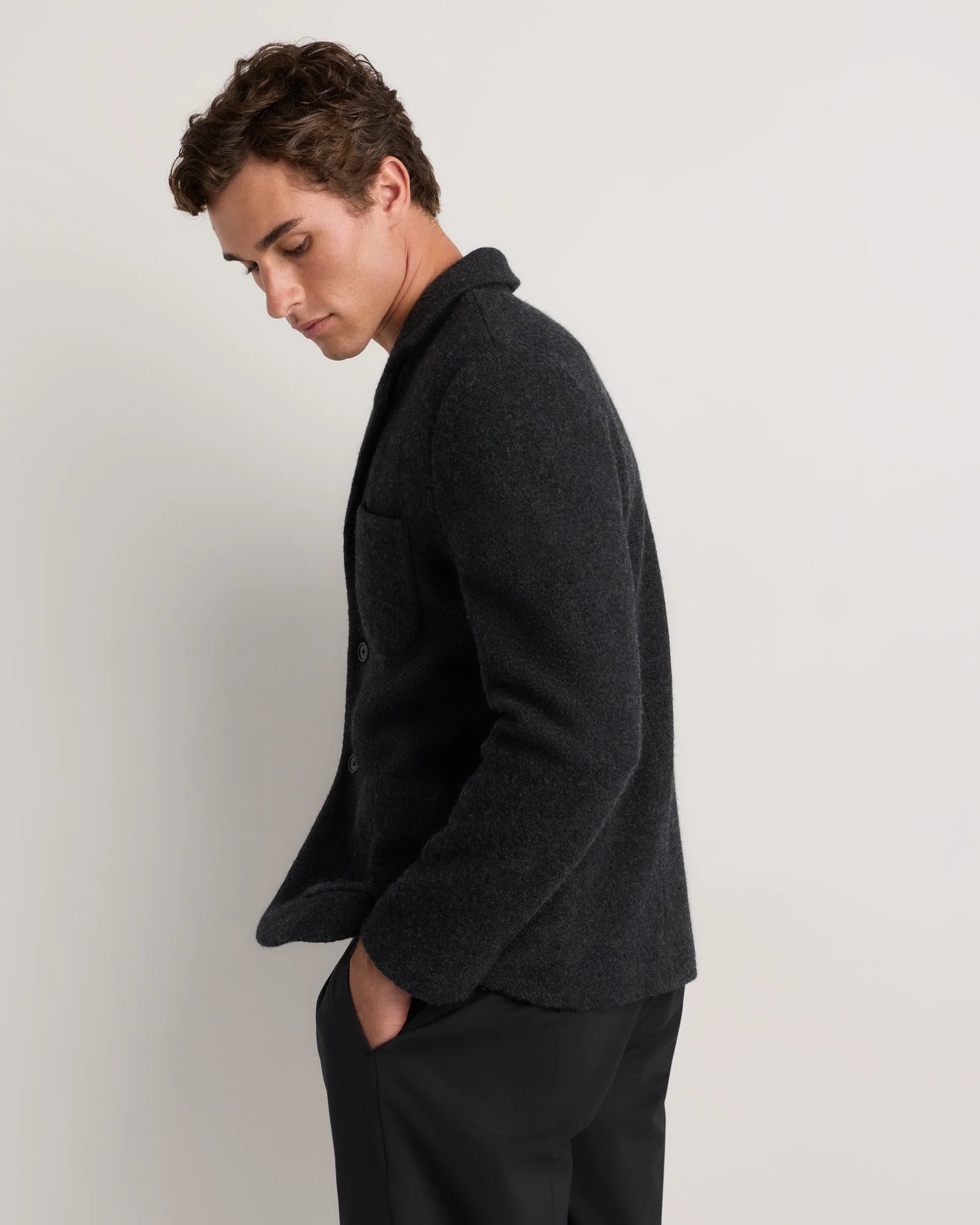 Boiled Wool Cashmere Blazer - S / Heather Charcoal