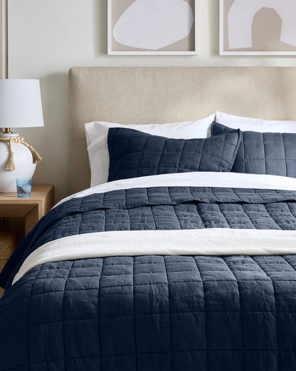 European Linen Box Quilt Set - Twin / Dusty Olive