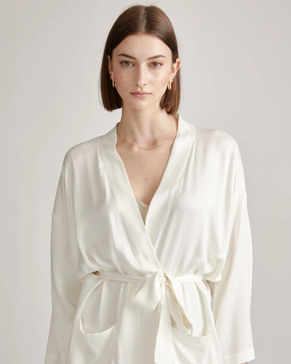 100% Washable Silk Robe - XS / Indigo