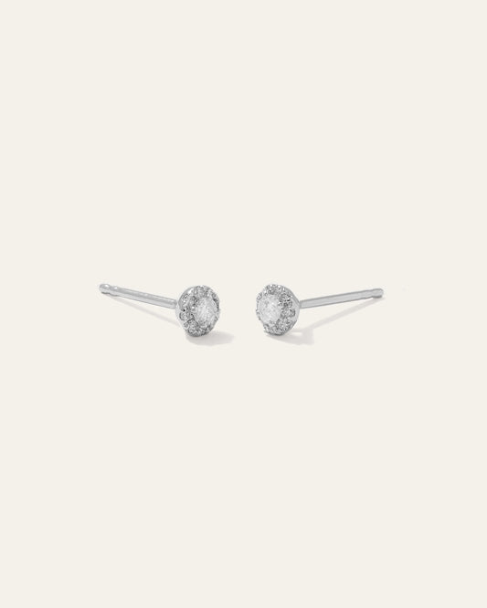 14K Gold Diamond Halo Studs - One Size / White Gold