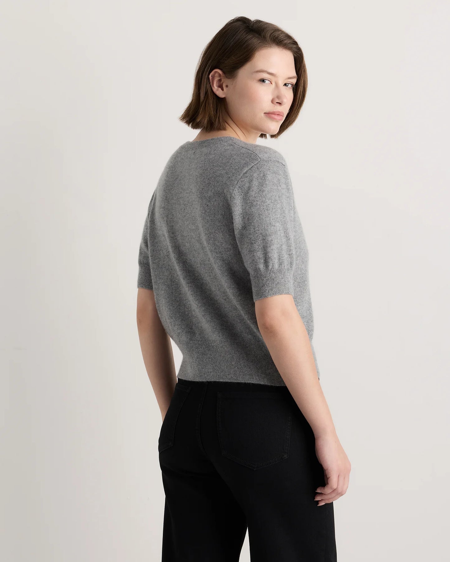 Mongolian Cashmere Short Sleeve Cardigan - XS / Oatmeal