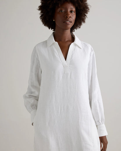 100% European Linen Popover Maxi Dress - XS / Blue Pinstripe