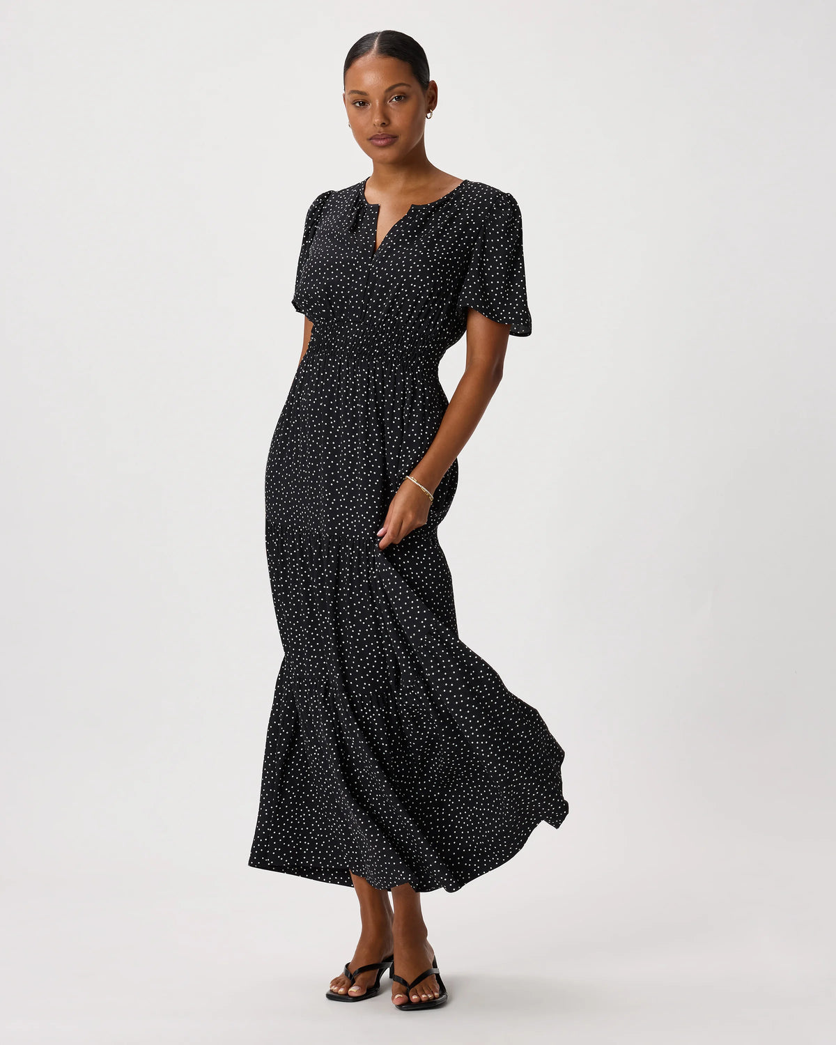 Washable Stretch Silk Tiered Maxi Dress - XS / Navy