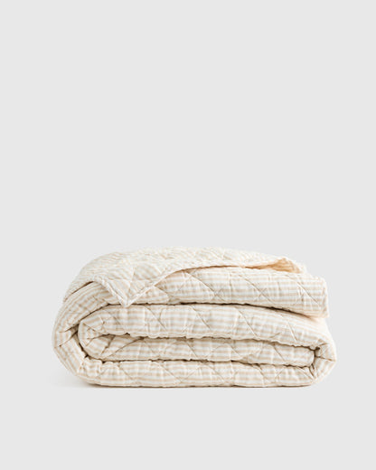 European Linen Stripe Quilt - Twin / Mist/White Stripe