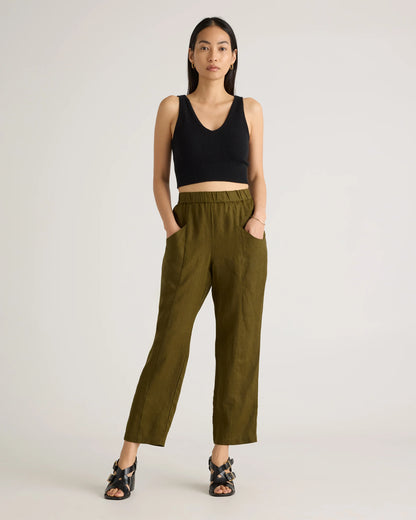 100% European Linen Tapered Ankle Pants - XS / Blue Pinstripe