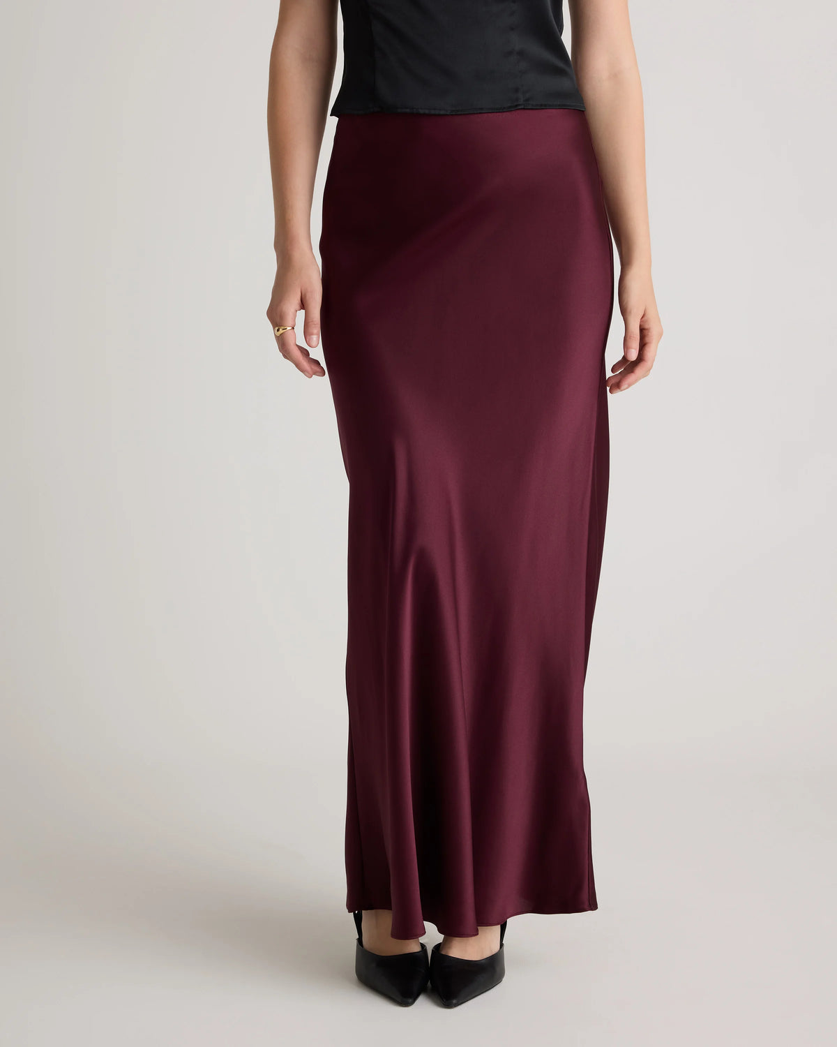 100% Washable Silk Maxi Skirt - XS / Champagne