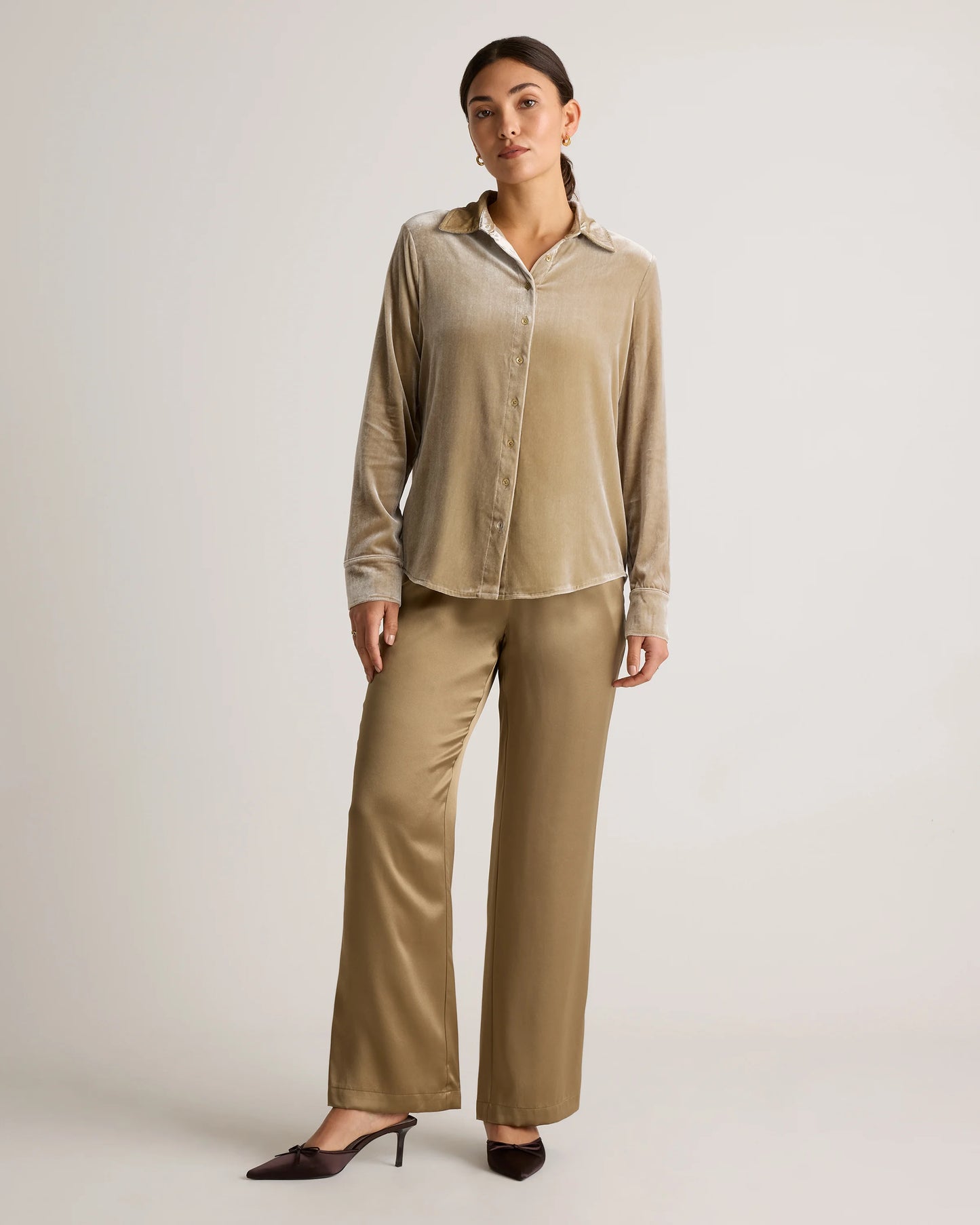 Stretch Silk Velvet Long Sleeve Shirt - XS / Dogwood