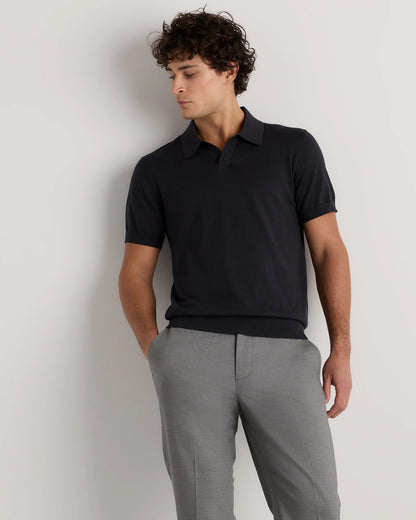 Cotton-Silk Johnny Collar Polo - S / Speckled Beige