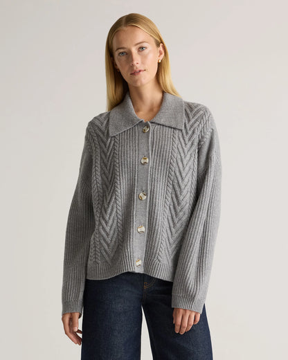 Australian Merino Wool Collared Cable Cardigan - XS / Coffee Bean Brown