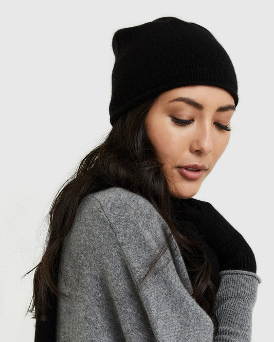 Mongolian Cashmere Slouchy Beanie - One Size / Black