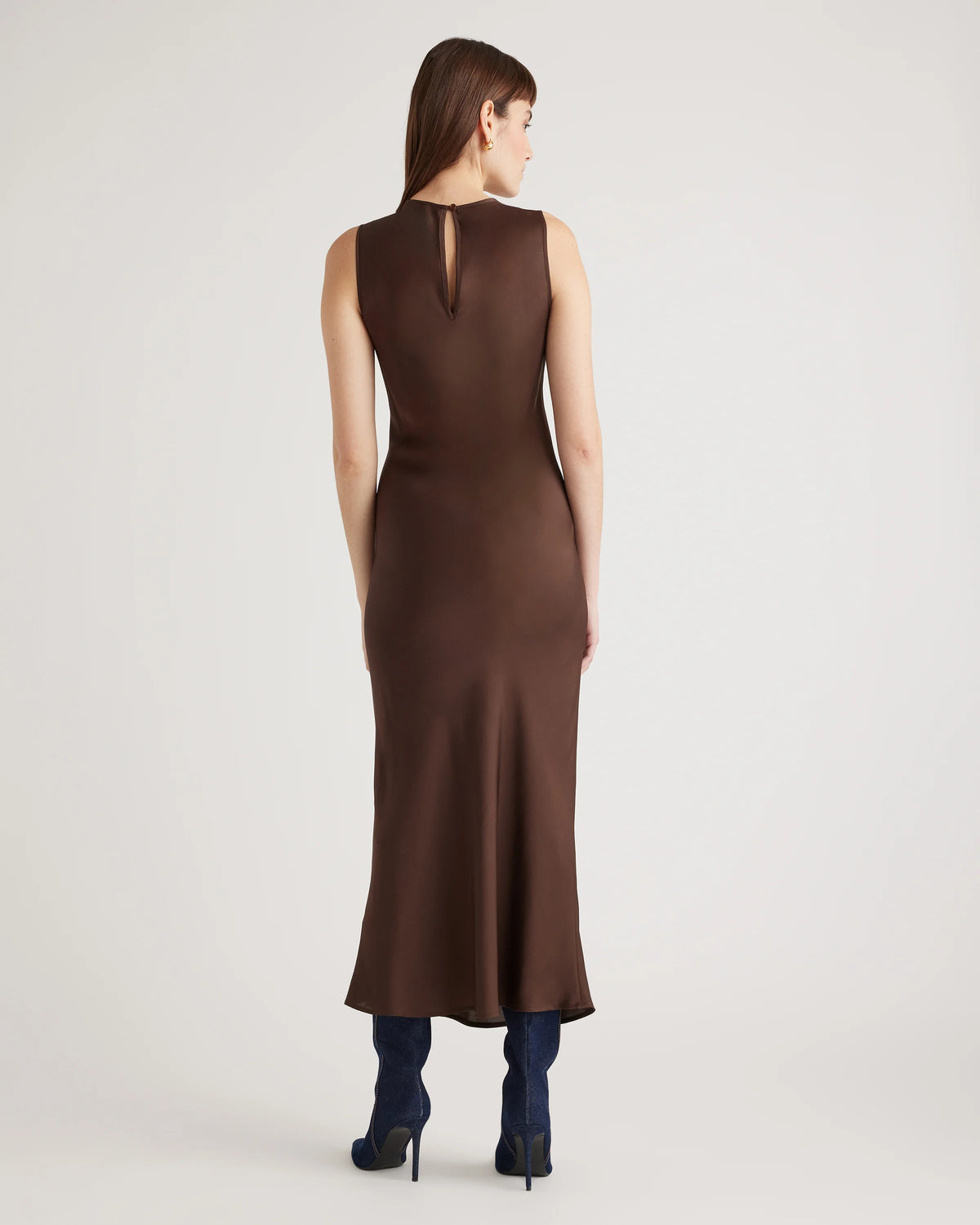 Washable Stretch Silk Tank Midi Dress - XS / Cordovan Red Hibiscus