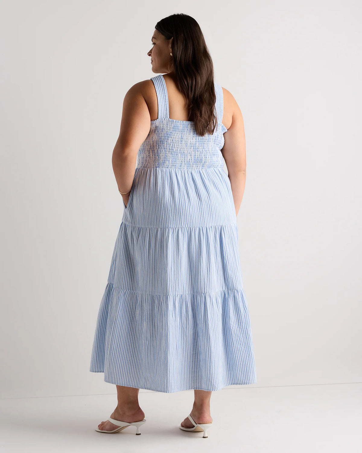 100% Organic Cotton Gauze Smocked Sleeveless Maxi Dress - 1X / Ocean Breeze