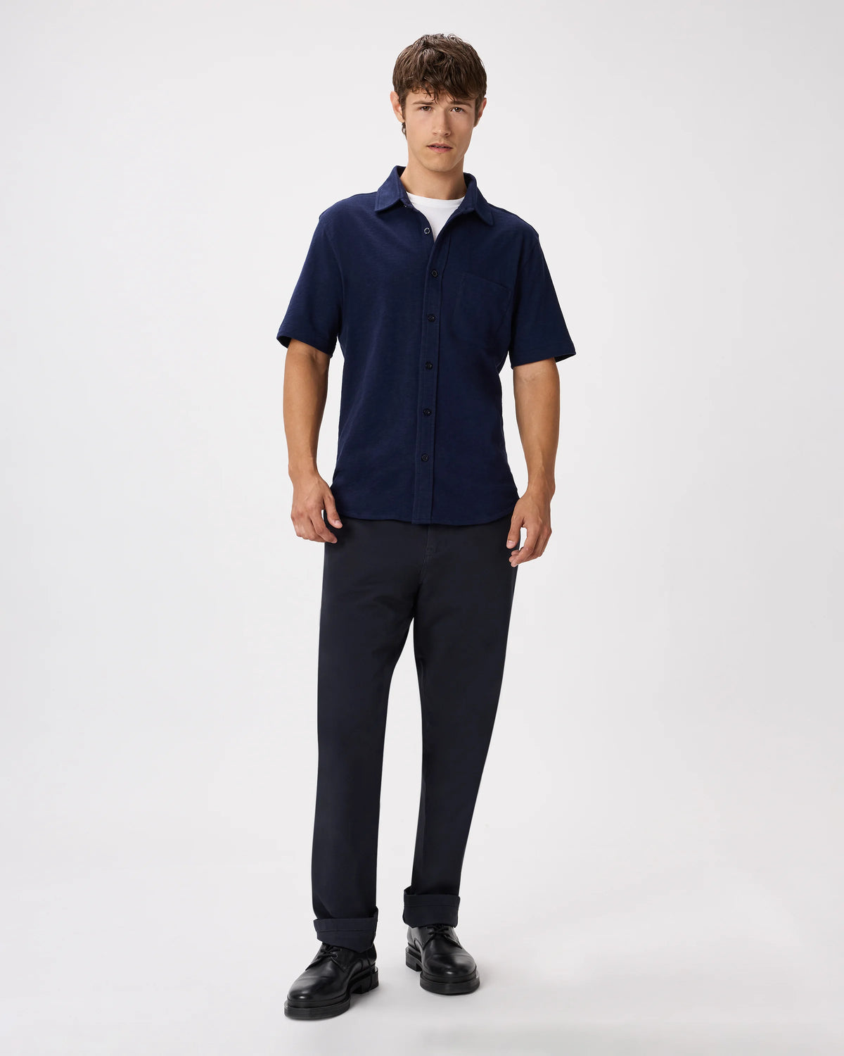 100% Organic Cotton Slub Short Sleeve Button Up Shirt - S / Heather Grey