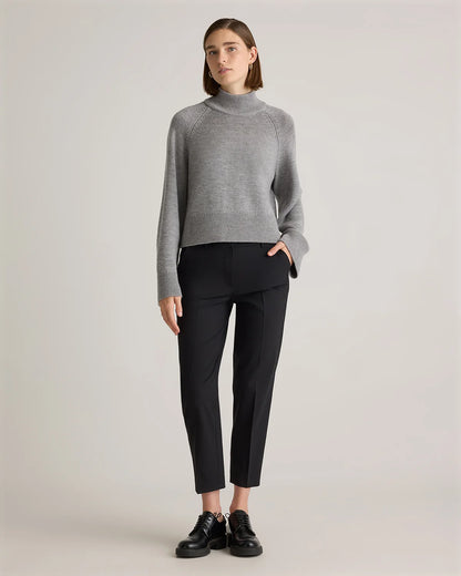 Australian Merino Wool Cropped Mock Neck Sweater - XS / Heather Bone