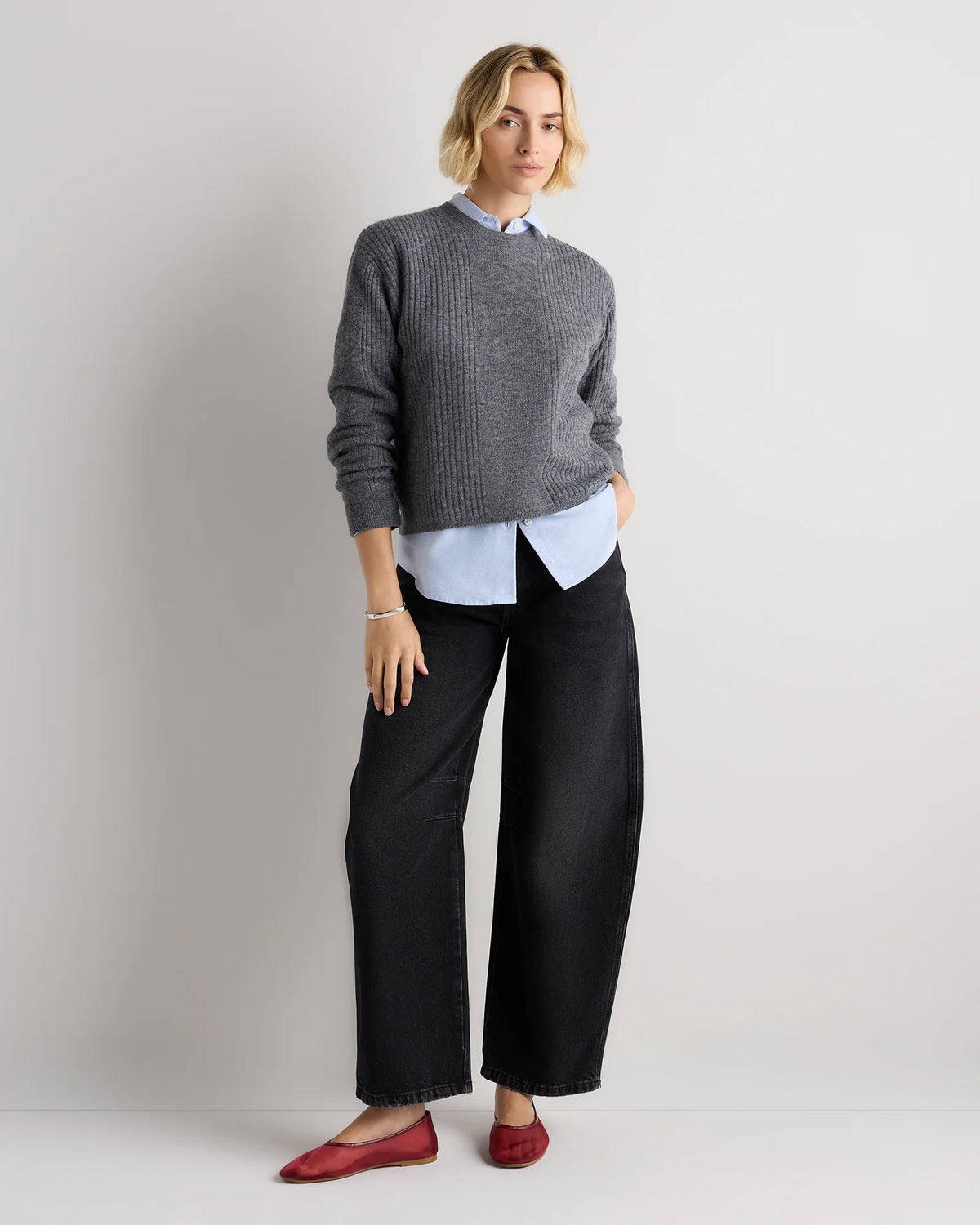 Lightweight Baby Alpaca Ribbed Crewneck - XS / Smoked Charcoal