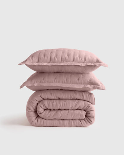 European Linen Dream Quilt Set - Twin / Dusty Olive