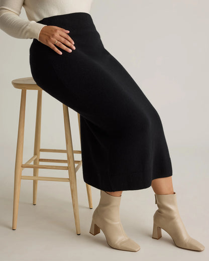 Mongolian Cashmere Fitted Midi Skirt - XS / Brown