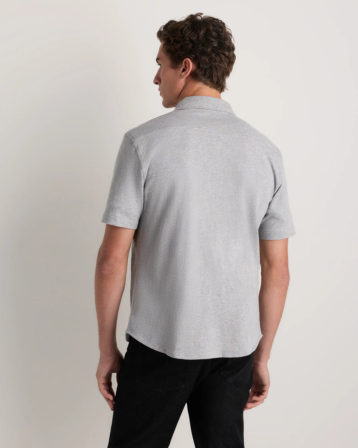 100% Organic Cotton Slub Short Sleeve Button Up Shirt - S / Heather Grey