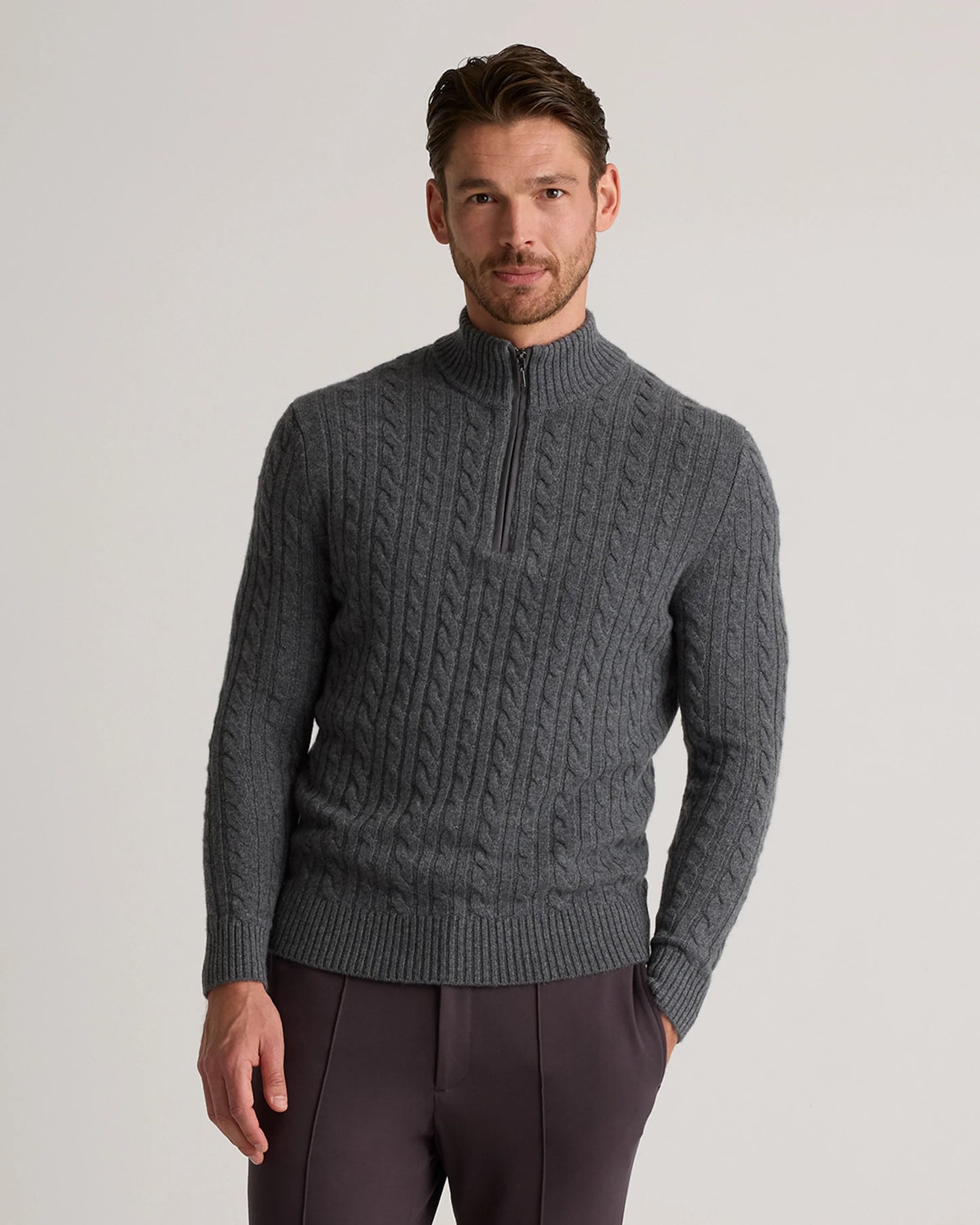 Luxe Baby Cashmere Cable Quarter Zip Sweater - S / Pearled Ivory