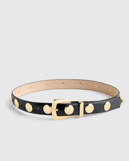 Alyssa European Leather Studded Belt - XS / Black/Silver
