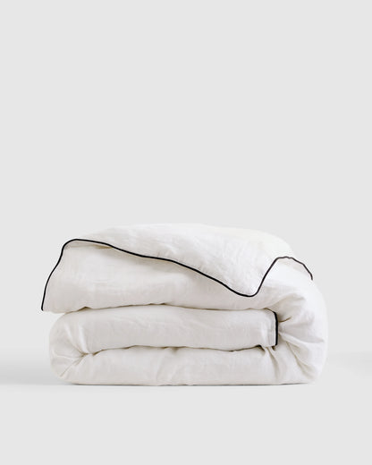 European Linen Piped Duvet Cover - Twin / White/Cherry