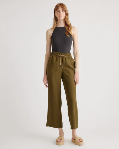 100% European Linen Wide Leg Pants - XS / Bayberry Olive