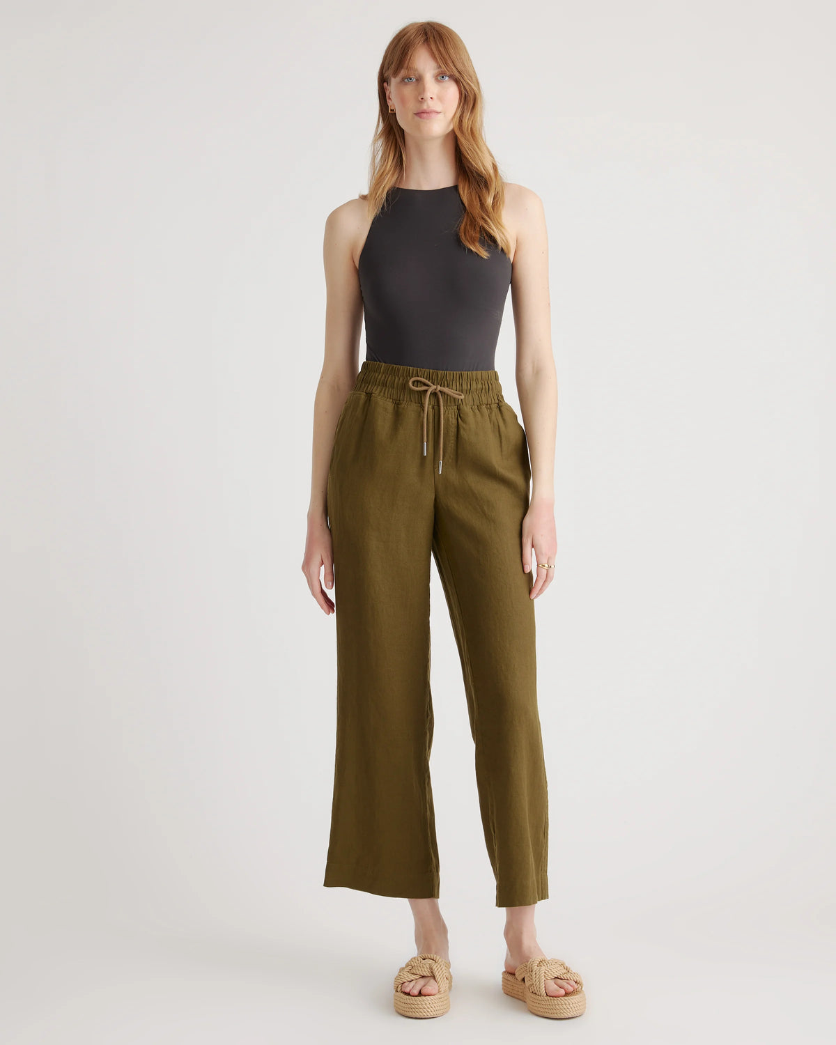100% European Linen Wide Leg Pants - XS / Flax