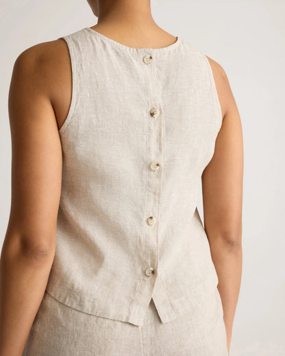 100% European Linen Cropped Tank - XS / Taupe Brown Gingham