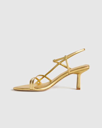 Italian Leather 70mm Strappy Heel - 5 / Metallic Gold