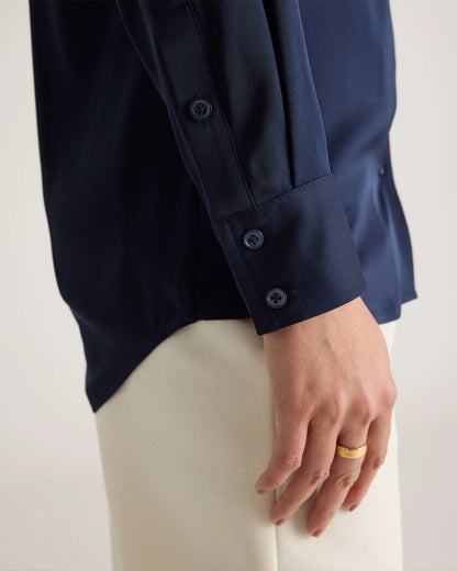 Washable Stretch Silk Notch Collar Blouse - XS / Moonstone Blue
