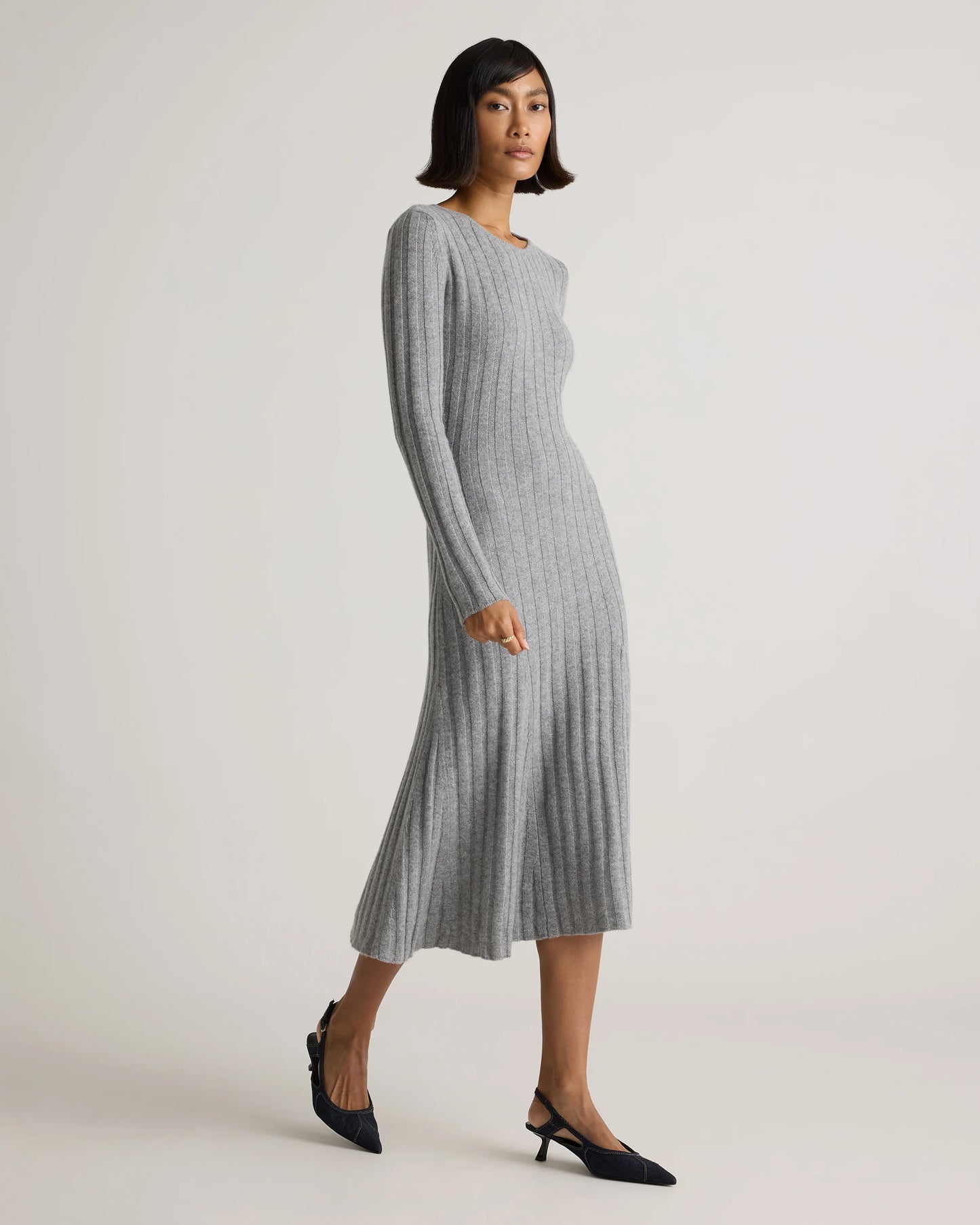 Mongolian Cashmere Wide-Rib Midi Dress - XS / Black