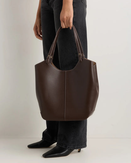 Italian Leather Trapeze Tote - One Size / Dark Brown