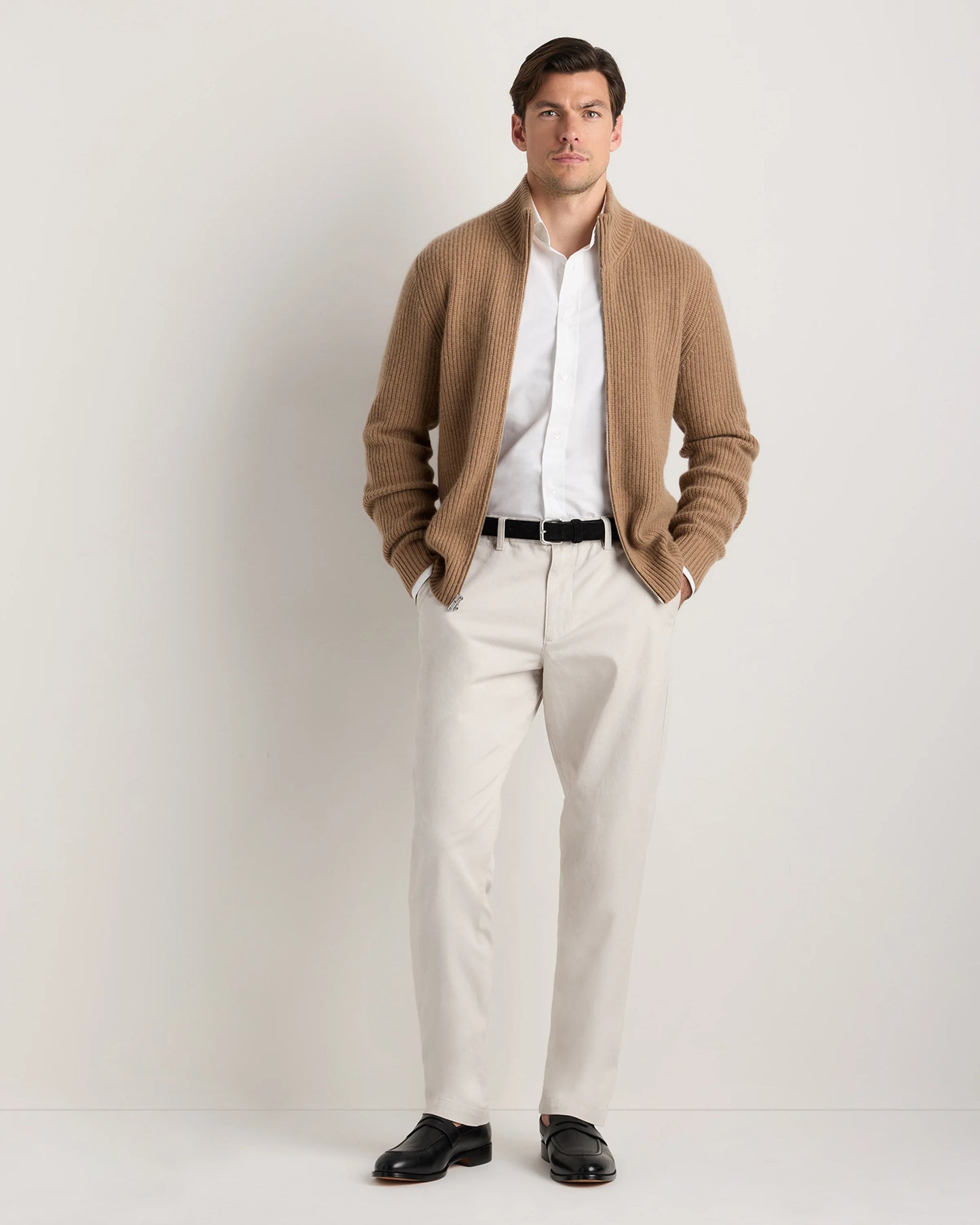 Mongolian Cashmere Fisherman Full Zip Sweater - S / Teak