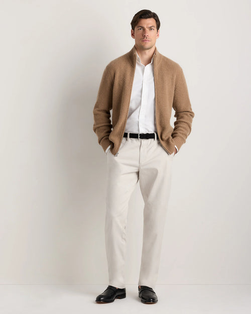 Mongolian Cashmere Fisherman Full Zip Sweater - S / Teak