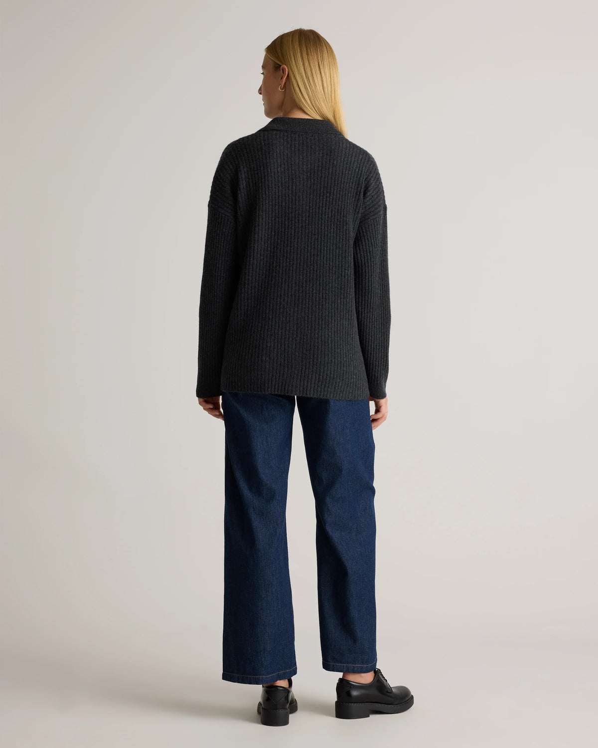 Mongolian Cashmere Wide-Rib Oversized Collared Cardigan - XS / Oatmeal