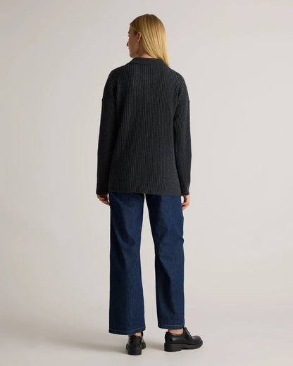 Mongolian Cashmere Wide-Rib Oversized Collared Cardigan - XS / Oatmeal