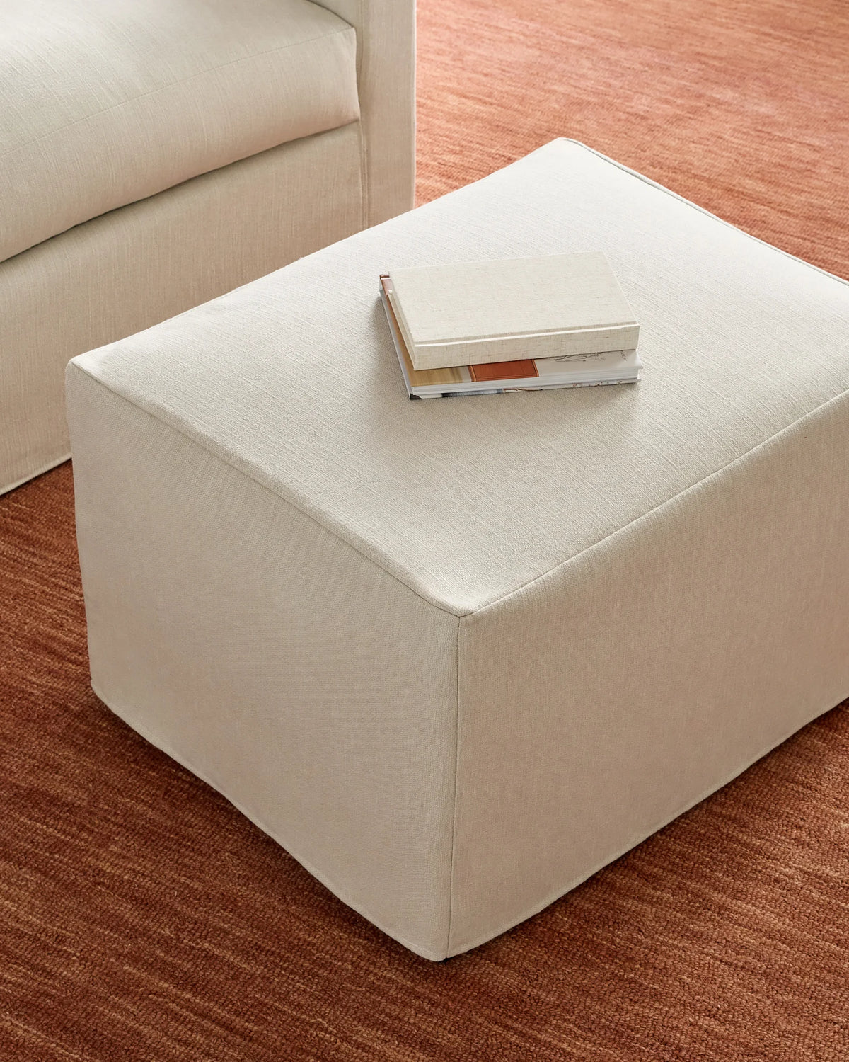 Ellery Slipcover Ottoman in Performance Linen - One Size / Sand