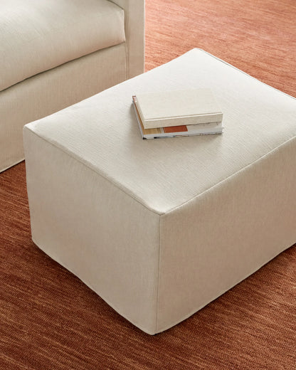 Ellery Slipcover Ottoman in Performance Linen - One Size / Sand